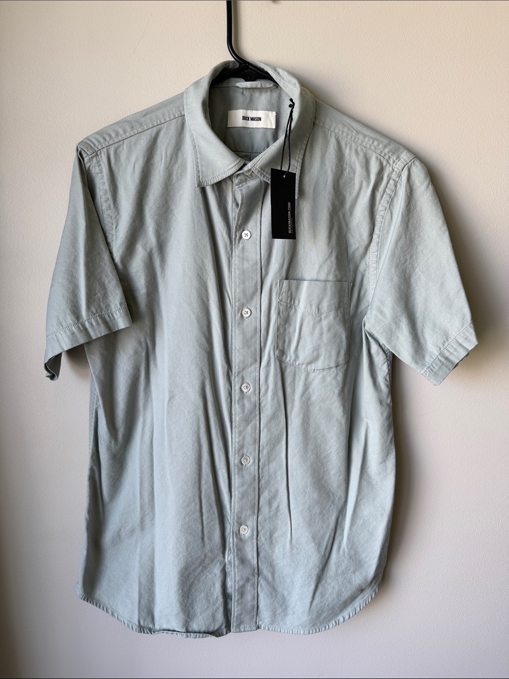 Buck Mason Fog Draped Twill Short Sleeve One Pocket button up - Fog Green Men M - Picture 12 of 12